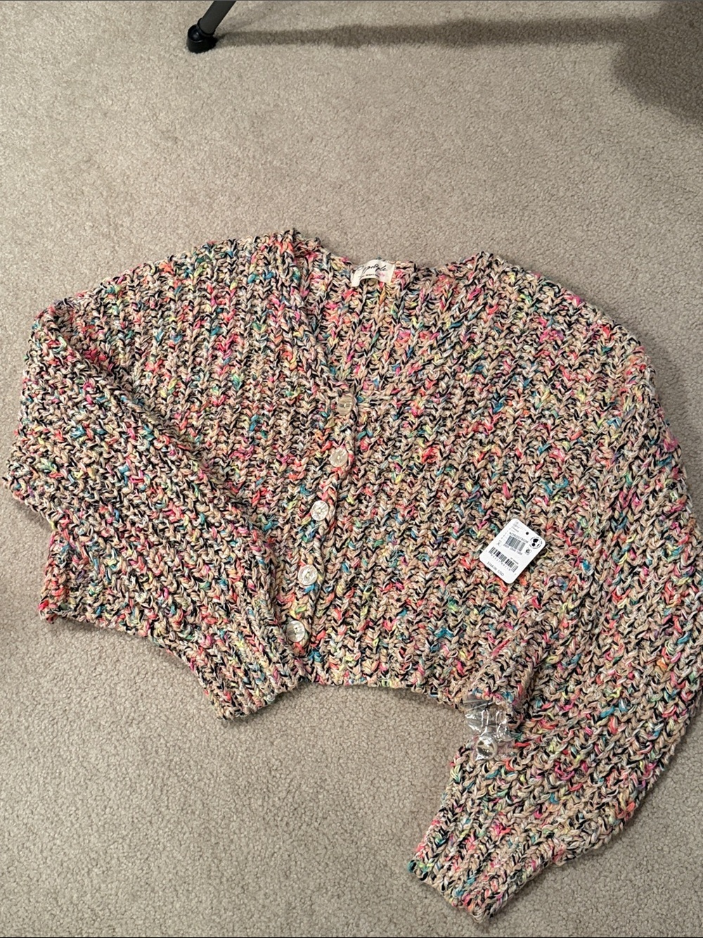 Free People Cream Multicolor Speckled Cropped Cardigan - NWT - Picture 6 of 10